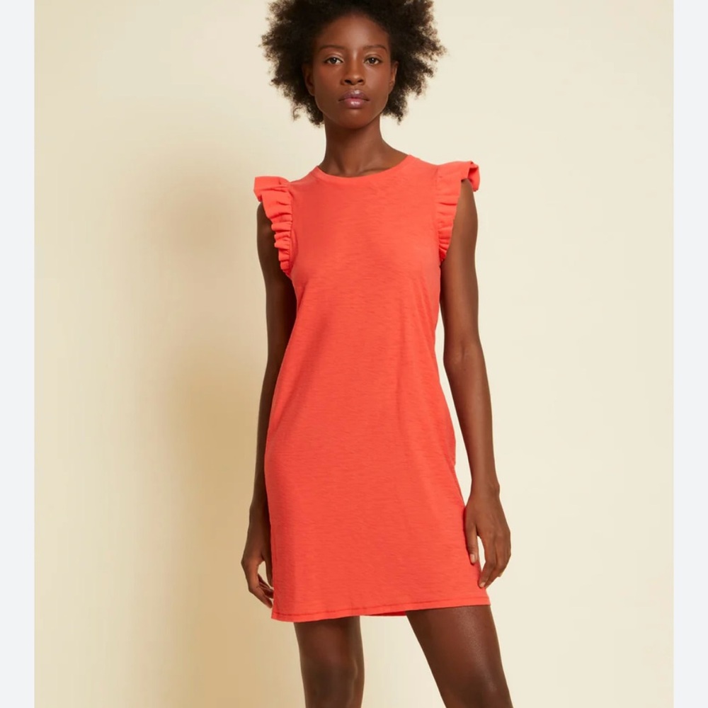 Nation Ltd Elliot Fused Ruffle Flutter Sleeve Dress S Red Orange Pima Cotton